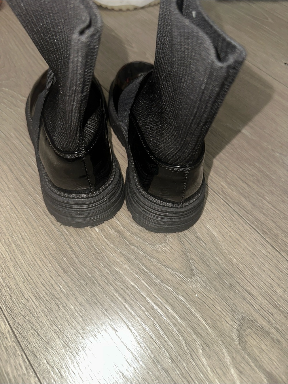 Black Sock Boot Flats with Elastic Strap - Picture 3 of 4